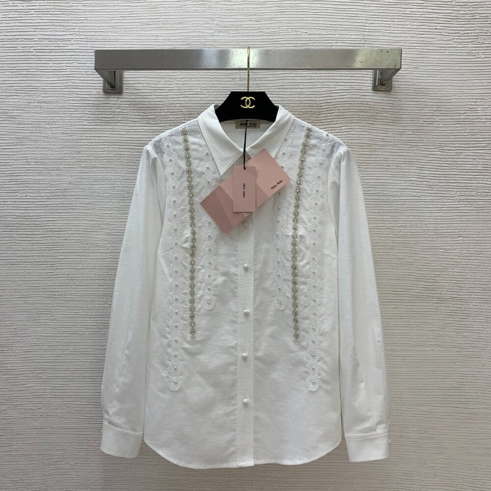 Miu Miu Rhinestone-Studded Long-Sleeve Shirt